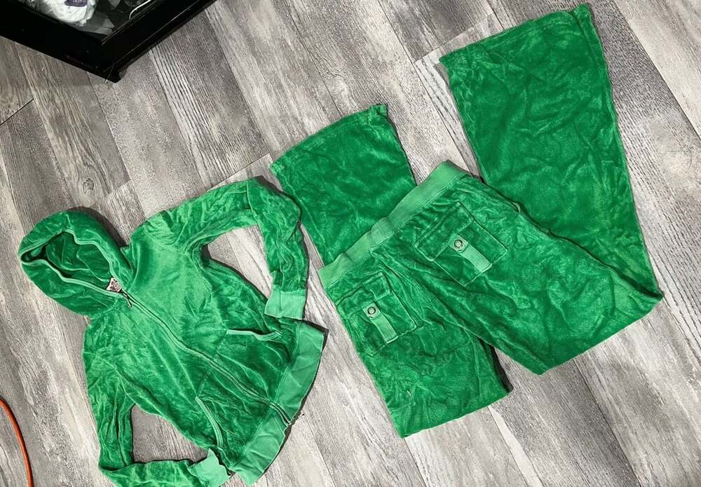 Juicy Couture Velour Tracksuit Green Jacket And Pants Set